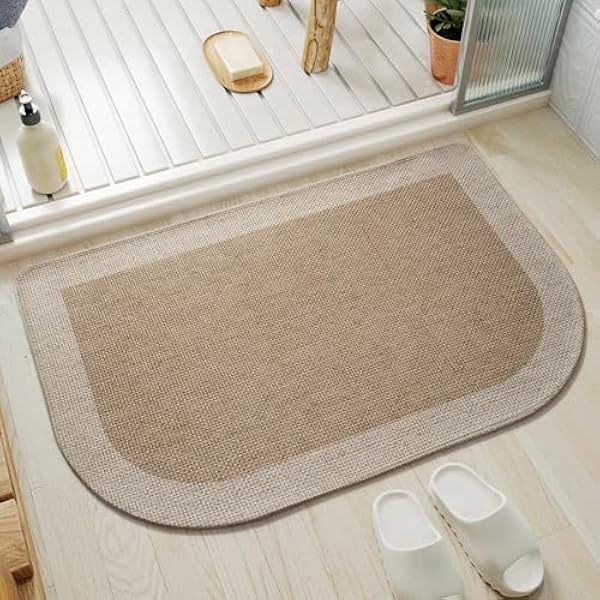 YDKGL Half Circle Bath Mat, Non Slip Thin Bathroom Rugs, Brown 16x24sRubber Backing Bathmat Quick Dry Absorbent Bathmat for